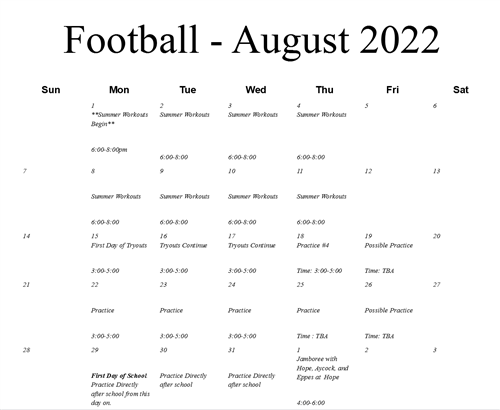 Football August workout schedule